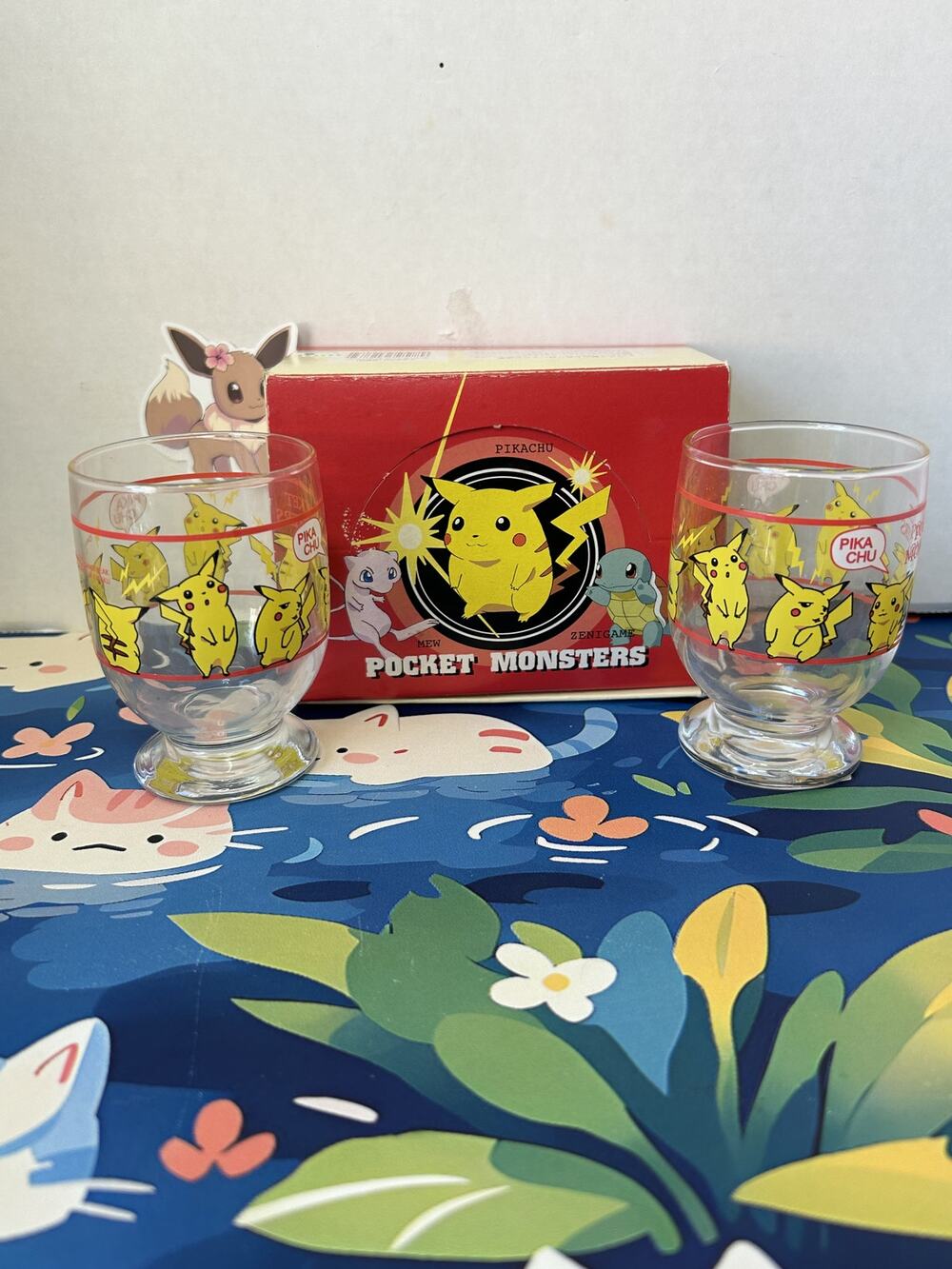Vintage Pokemon Retro Glass Cup Set Of 2 Pikachu